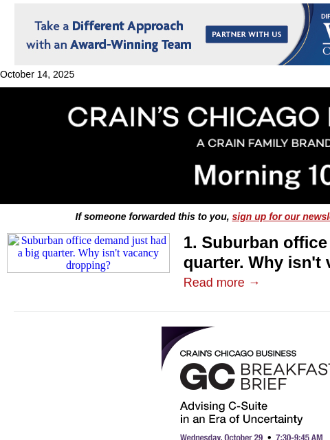 crainalerts newsletter: Suburban office vacancy isn't budging