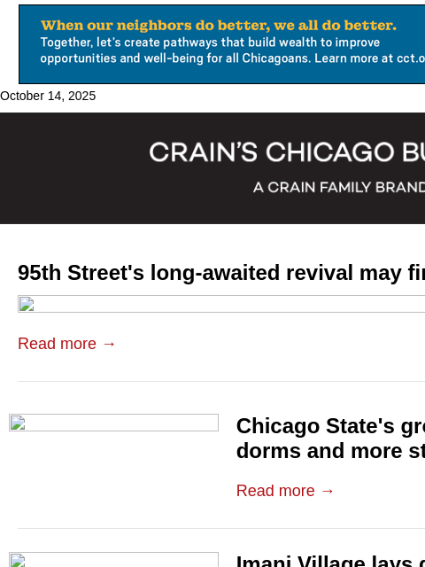 crainalerts newsletter: 95th Street corridor revival takes shape