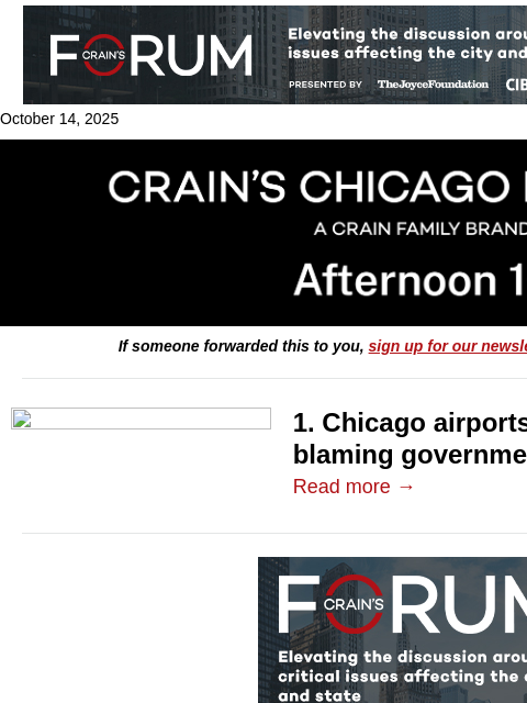 crainalerts newsletter: Airports reject Noem shutdown video