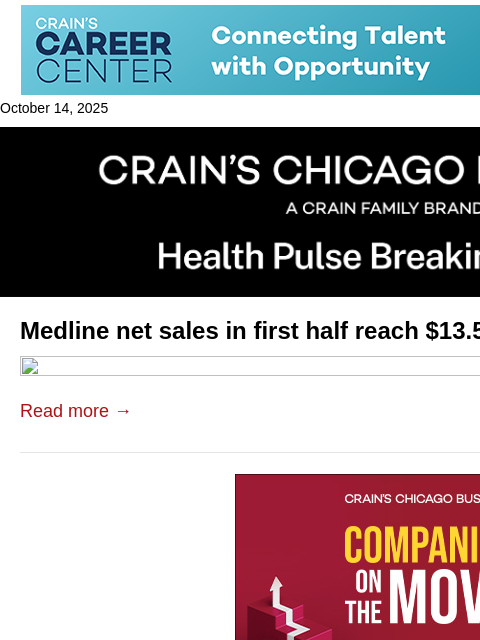 crainalerts newsletter: Medline touts sales growth ahead of IPO