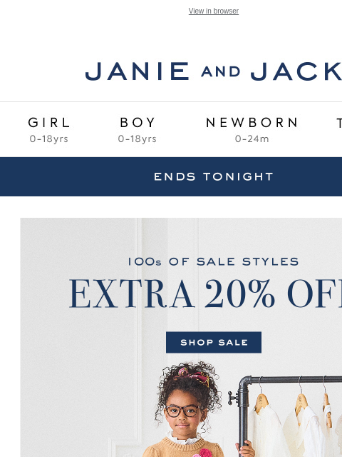 janieandjack newsletter: Last day: extra 20% off 100s of styles