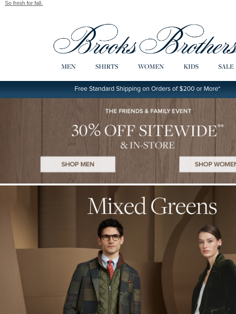 brooksbrothers newsletter: Enviable green styles: 30% off now, it’s a sitewid...