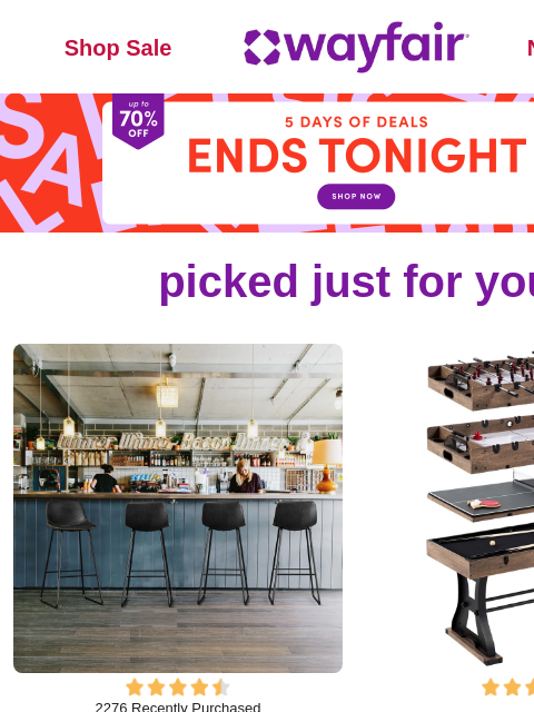 wayfair newsletter: BAR STOOLS π’ Final call: UP TO 70% OFF β β
