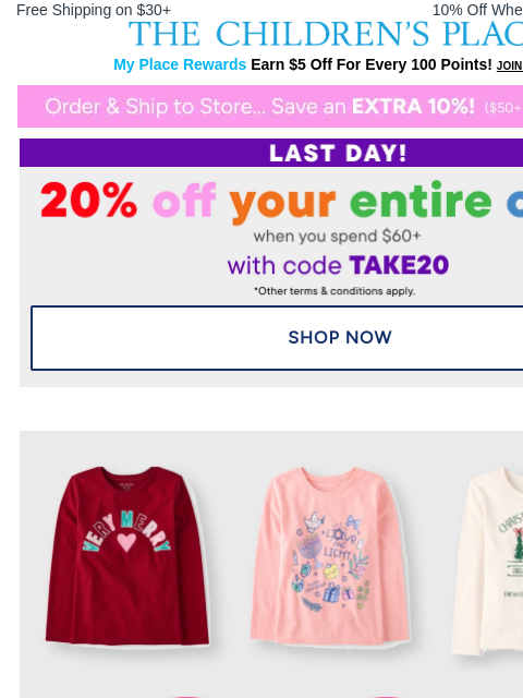 childrensplace newsletter: Now $3.99⚡Long Sleeve Graphic Tees (2 days only!)