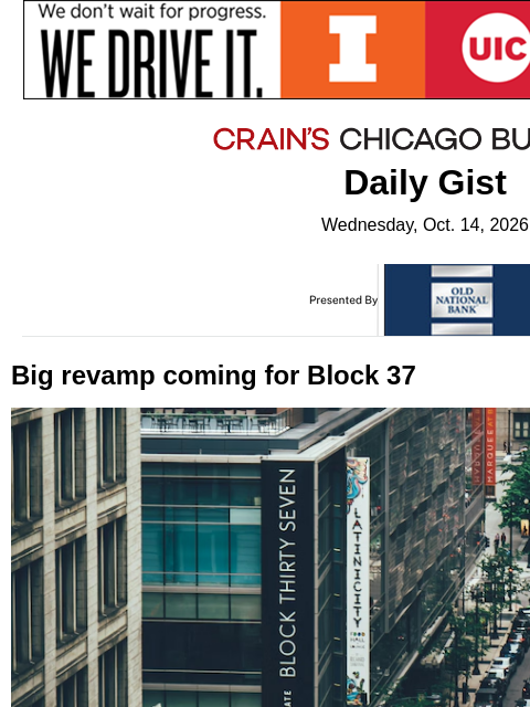crainalerts newsletter: Big revamp coming for Block 37