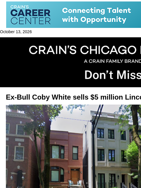 crainalerts newsletter: Ex-Bull sells his Lincoln Park home