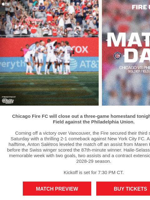 chicagofirefc newsletter: TONIGHT: Chicago Fire vs Philadelphia Union