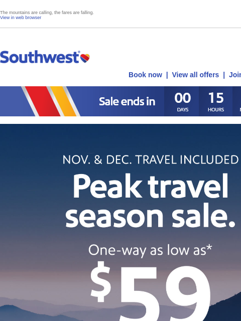 southwest newsletter: Big $59 sale! LAST DAY for deals!