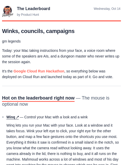 producthunt newsletter: 😸 Wink to click
