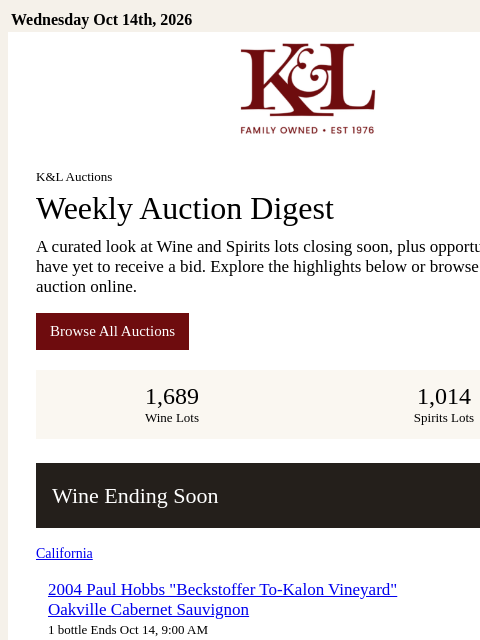 klwines newsletter: New K&L Auction Lots