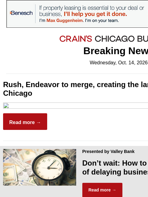 crainalerts newsletter: Huge merger of Chicago hospitals