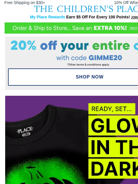 childrensplace newsletter: Up to 80% OFF Halloween Glow-in-the-Dark Styles ✨