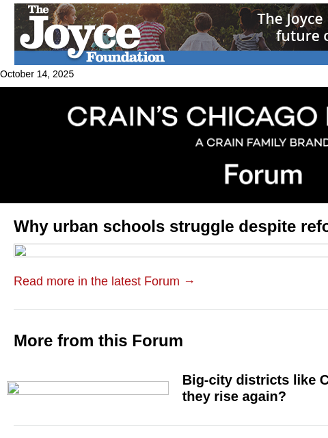 crainalerts newsletter: Why urban schools struggle despite reforms