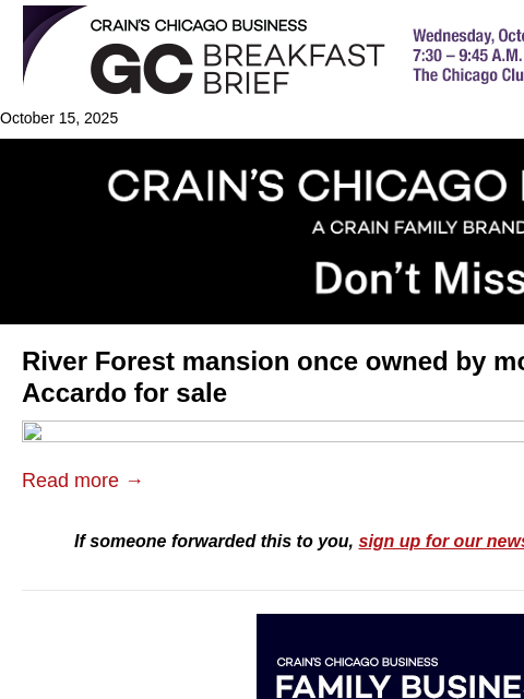 crainalerts newsletter: Historic, lavish River Forest mansion for sale