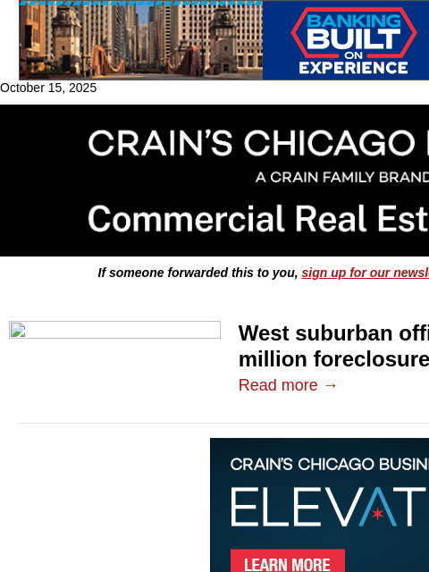 crainalerts newsletter: West suburban office landlord hit with lawsuit