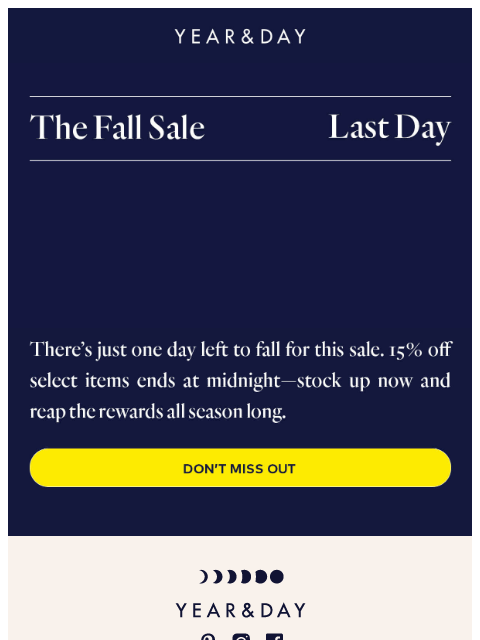 yearandday newsletter: Last call for 15% off!