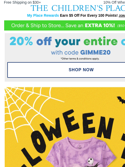 childrensplace newsletter: $1.99 & Up Halloween Tees 🎃👻🍬🕸️
