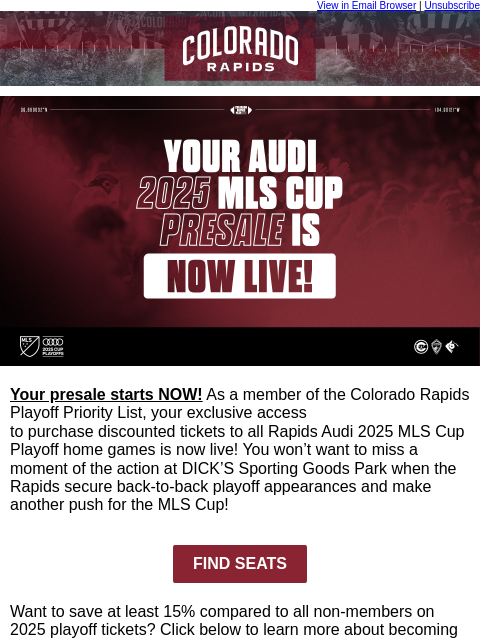 thecoloradorapids newsletter: Your Rapids Playoff Presale is Here!