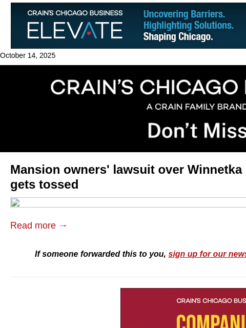 crainalerts newsletter: Winnetka mansion homeowners' lawsuit gets tossed