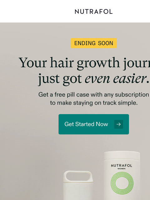 nutrafol newsletter: Time’s almost up—your free pill case leaves soon.