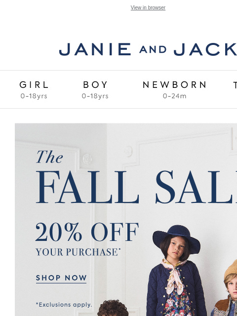 janieandjack newsletter: Our Fall Sale starts now: 20% off your purchase