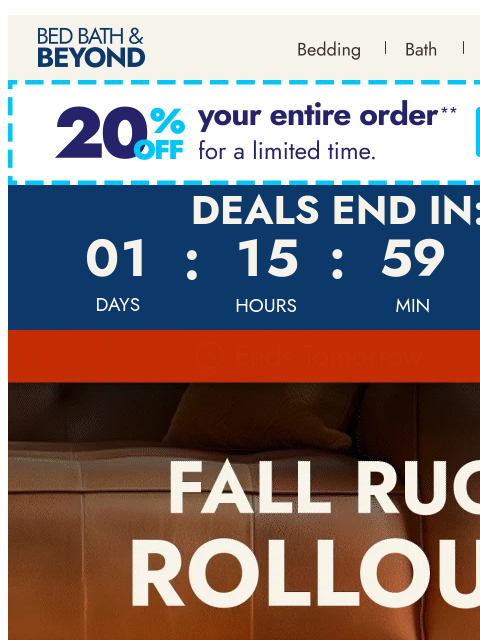 bedbathandbeyond newsletter: Up to 60% off rugs ends tomorrow ⏰