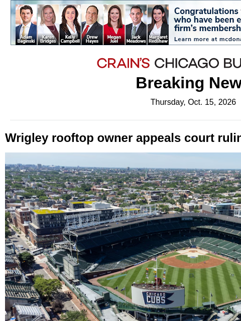 crainalerts newsletter: Wrigley rooftop owner appeals court's ban on ticke...