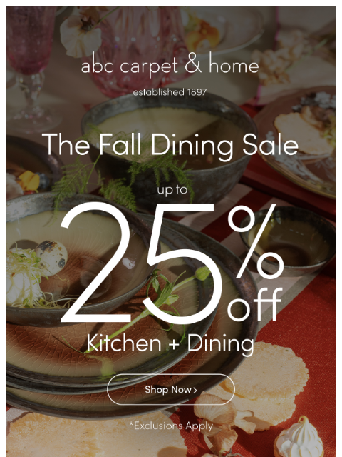 abchome newsletter: The Fall Dining Sale Starts Now!
