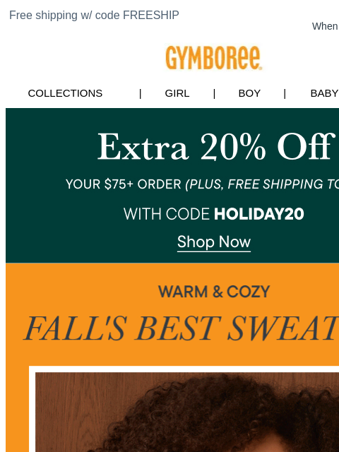 gymboree newsletter: Plush Sweaters for Fall + Beyond (Extra 20% Off Yo...