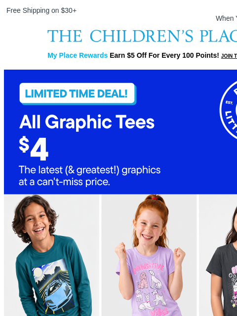 childrensplace newsletter: The $4 Graphic Tee Deal Ends TONIGHT ⏰