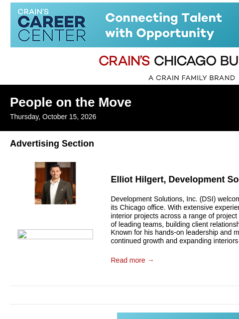 crainalerts newsletter: Crain's Chicago Business - People on the Move
