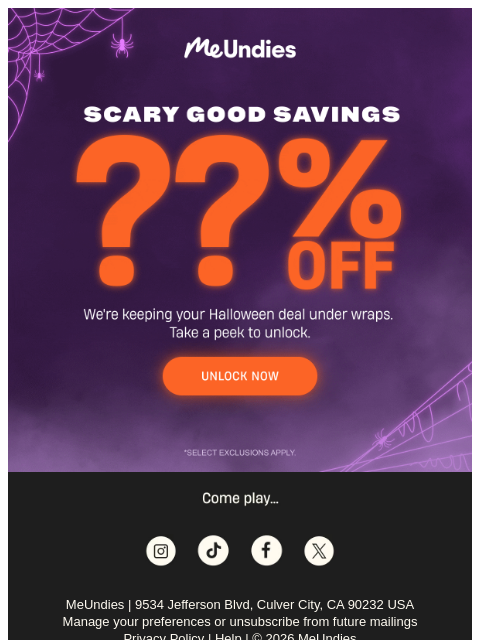 meundies newsletter: Open for scary good savings 👻