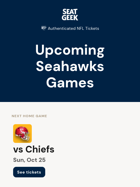 seatgeek newsletter: Seahawks vs Chiefs 🏈