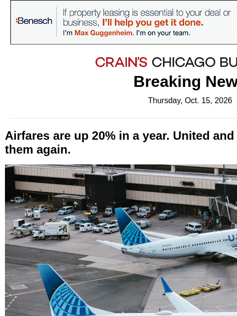 crainalerts newsletter: United and Southwest raise airfares