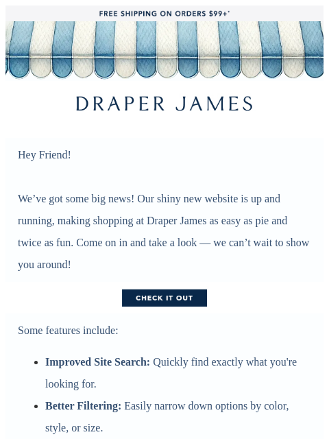 Our shiny new website is up and running, making shopping at Draper James as easy as pie and twice as fun. ͏ ͏ ͏ ͏ ͏ ͏ ͏ ͏ ͏ ͏ ͏ ͏ ͏ ͏ ͏ ͏ ͏ ͏ ͏ ͏ ͏ ͏ ͏ ͏ ͏ ͏ ͏ ͏ ͏ ͏ ͏ ͏ ͏ ͏ ͏ ͏ ͏ ͏ ͏ ͏ ͏ ͏ ͏ ͏ ͏ ͏ ͏ ͏