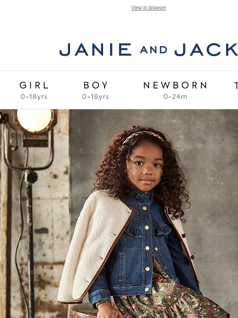 Featuring fall florals and the prettiest pinks. View in browser Stores Janie and Jack Girl Boy Newborn Tween Janie and Jack Girl Boy Newborn Tween 20% off your purchase Shop Now Find A Store Shop Now