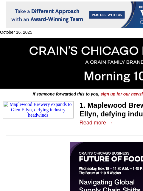crainalerts newsletter: Chicago brewery bucks a trend