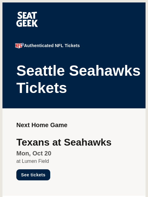 seatgeek newsletter: Seahawks vs Texans