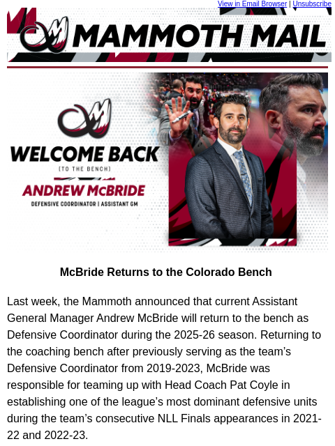 thecoloradomammoth newsletter: 🦣McBride Returns to the Bench