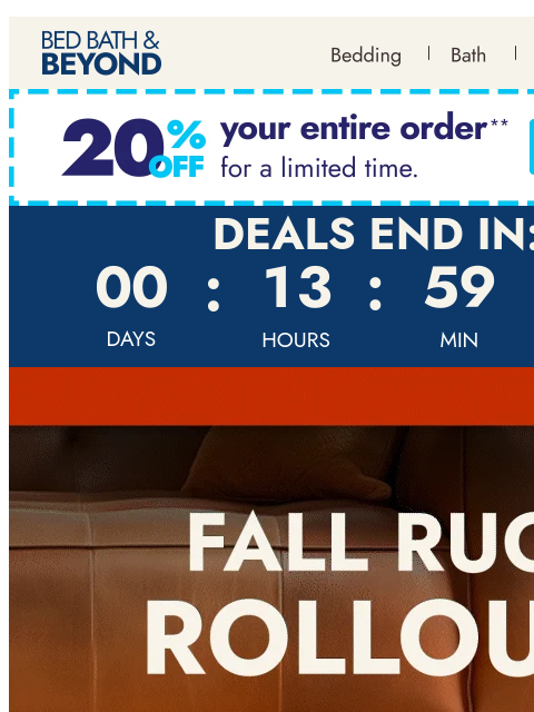 bedbathandbeyond newsletter: Up to 60% off rugs ends TONIGHT ⏳