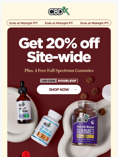 cbdfx newsletter: Last Chance: 20% OFF site-wide + FREE Full Spectru...