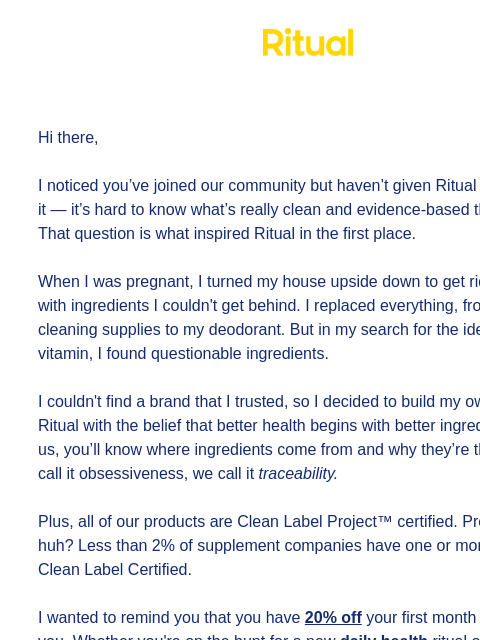 ritual newsletter: Can I be honest for a sec? 💛