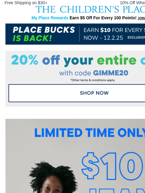 childrensplace newsletter: 💥 Jeans $10 & Under! Limited Time