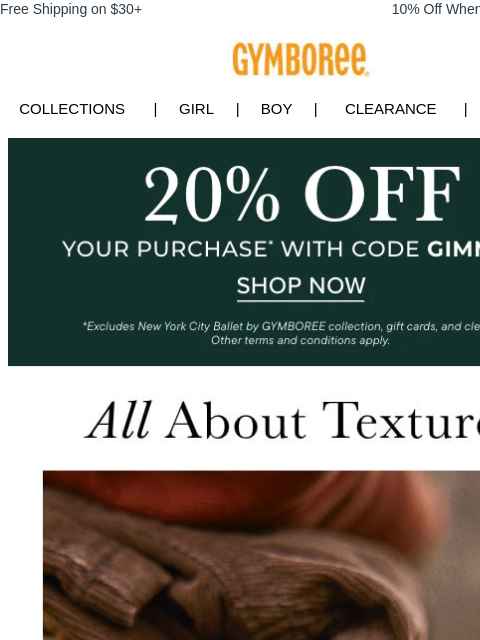 gymboree newsletter: 20% Off ENTIRE Order with code GIMME20 ๐ธ