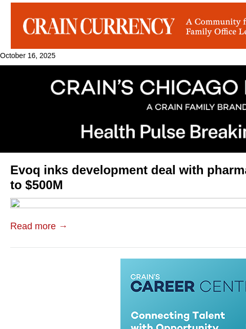 crainalerts newsletter: Evoq lands deal with Sanofi