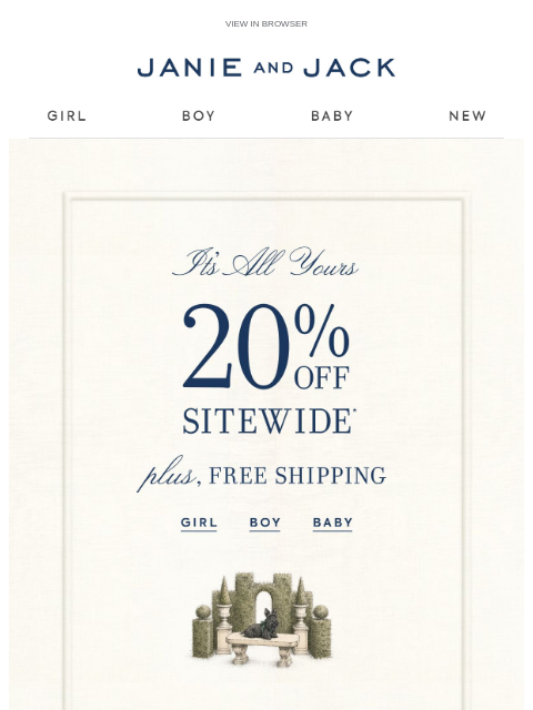 janieandjack newsletter: A sitewide event: 20% off + free shipping