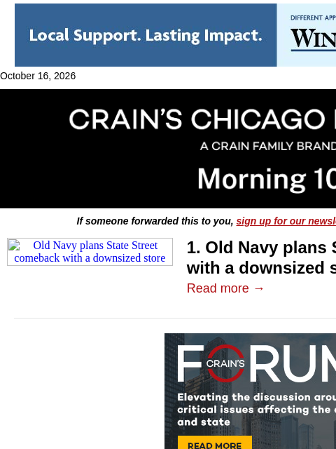 crainalerts newsletter: A comeback on State Street