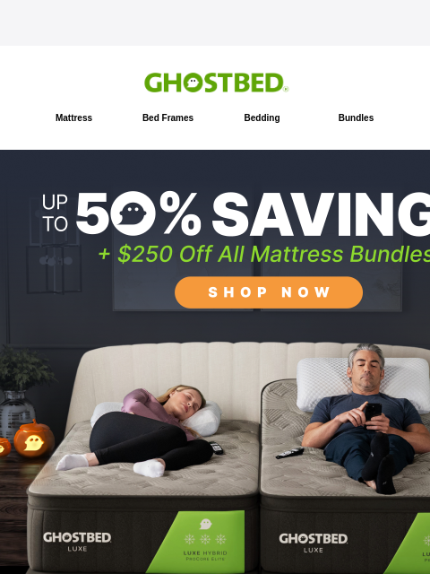 ghostbed newsletter: No Tricks, All Treats. $250 Off! 🍬