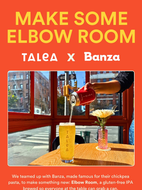 taleabeer newsletter: Meet Elbow Room: TALEA x Banza 🍝