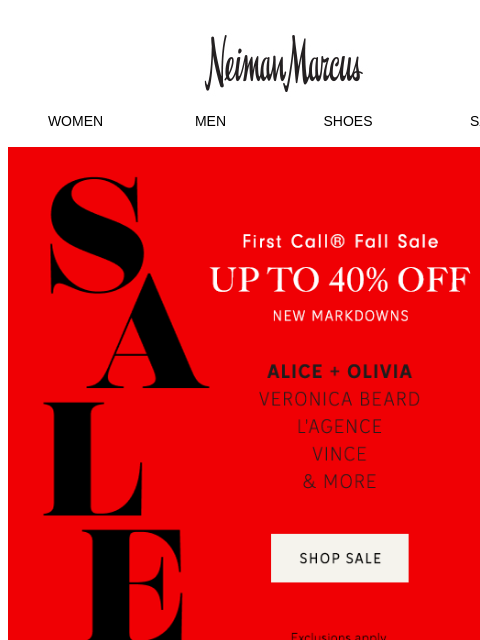 neimanmarcus newsletter: Up to 40% off during First Call Fall Sale